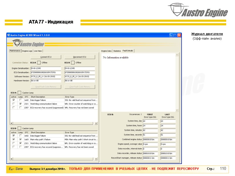110 Журнал двигателя (Офф-лайн анализ) ATA 77 - Индикация